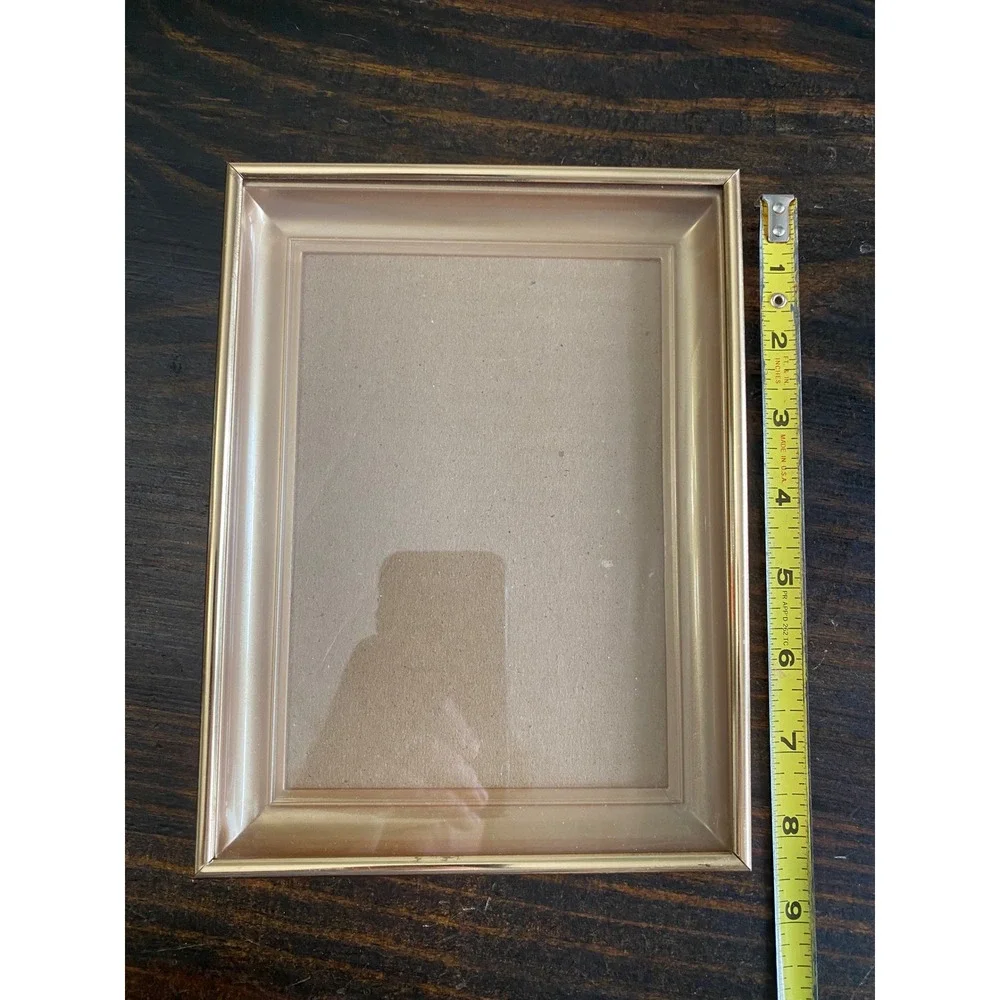 Gold Tone Textured Metal Beveled 5x7 Picture Frame Tabletop Wall Mount Vintage